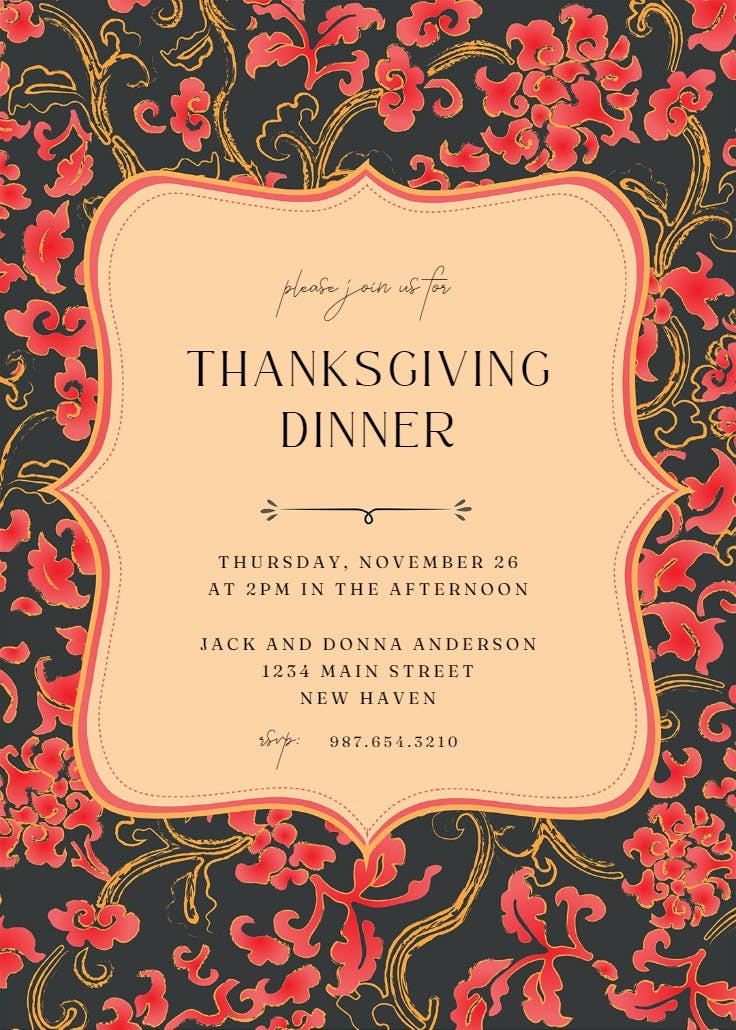 Floral fancy frame - thanksgiving invitation