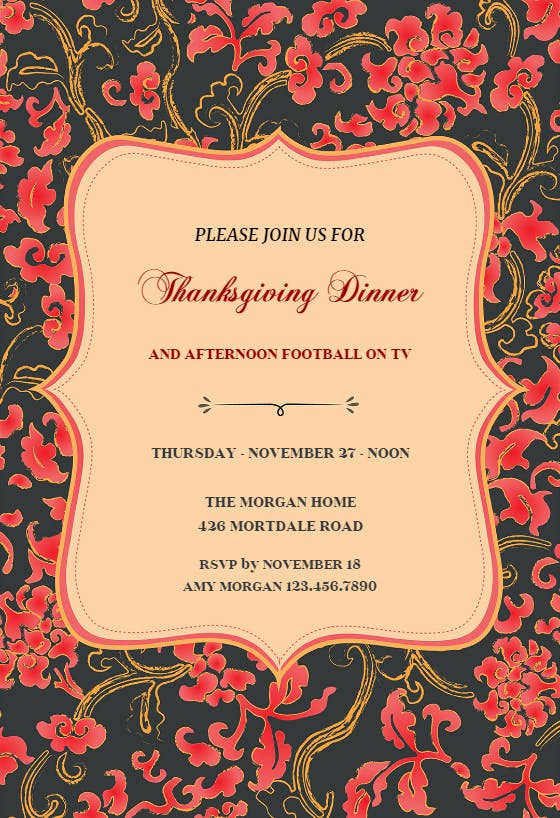 Floral fancy frame - thanksgiving invitation