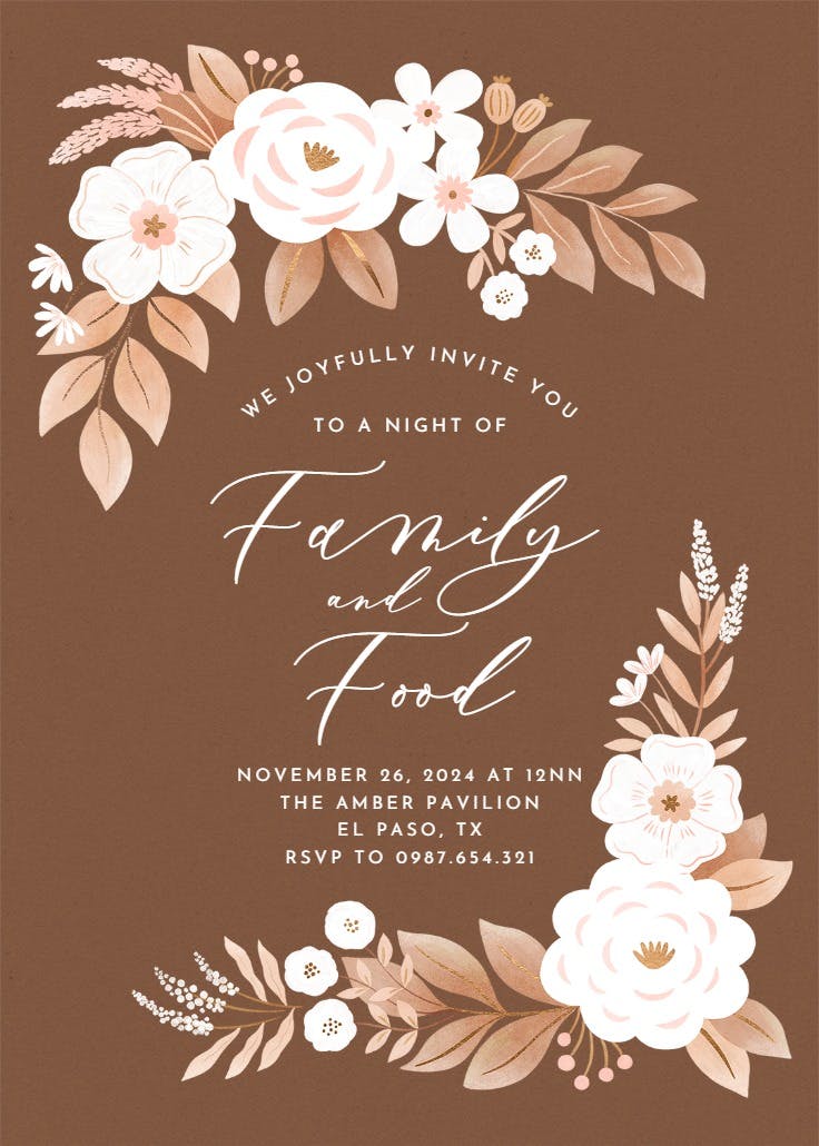 Floral peonies - thanksgiving invitation