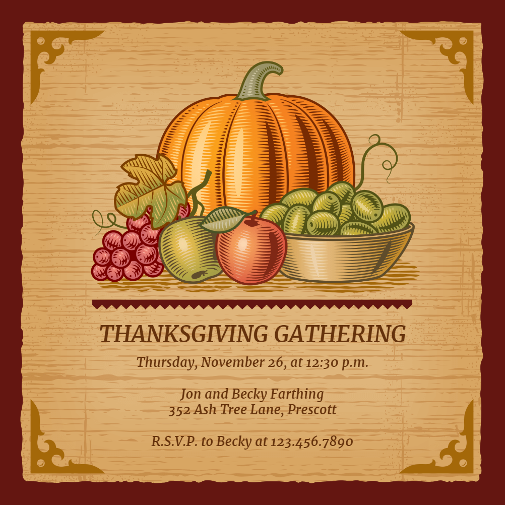 Gathered Harvest - Thanksgiving Invitation Template (Free) | Greetings ...