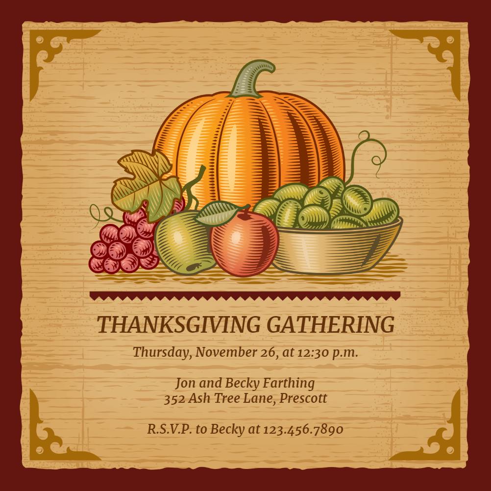 Gathered Harvest Thanksgiving Invitation Template (Free) Greetings
