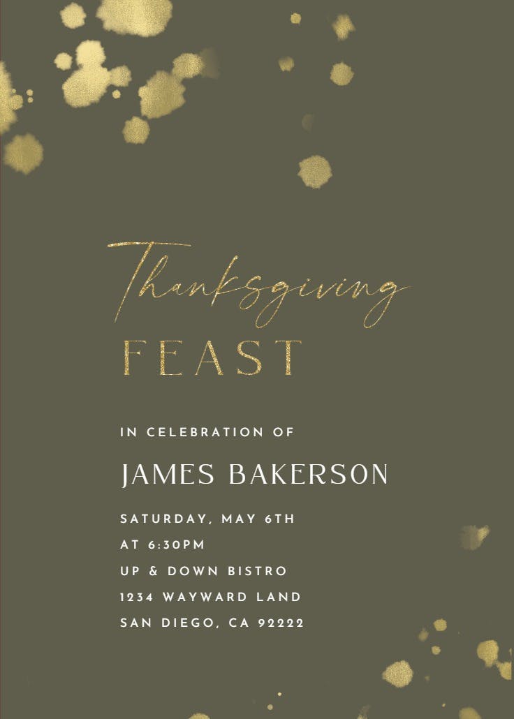 Golden paint spray - thanksgiving invitation