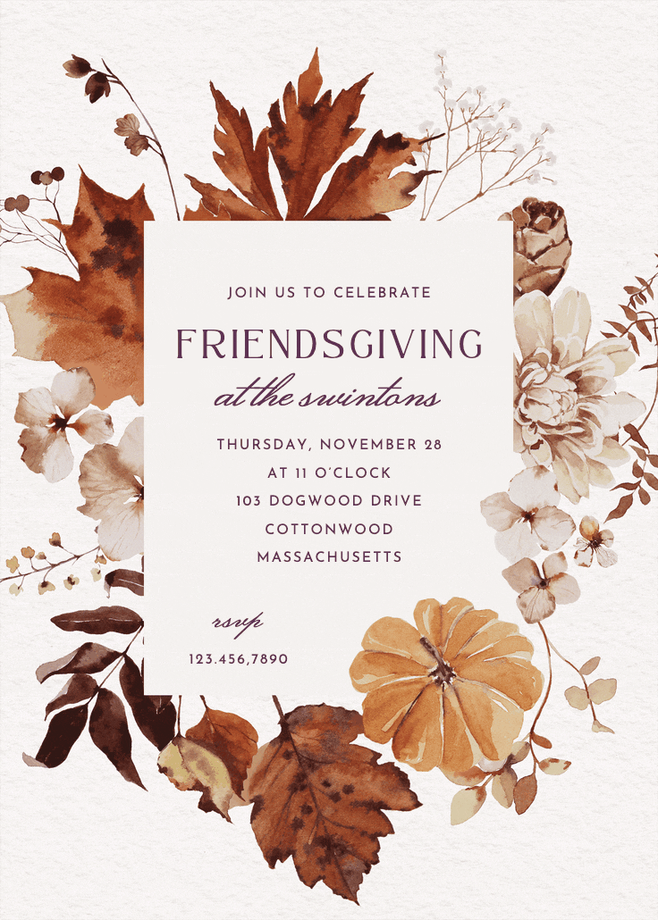Illustrated autumn florals - invitation