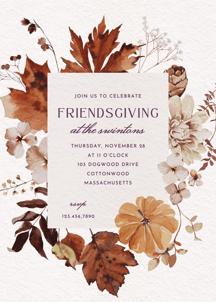 Illustrated autumn florals - printable party invitation