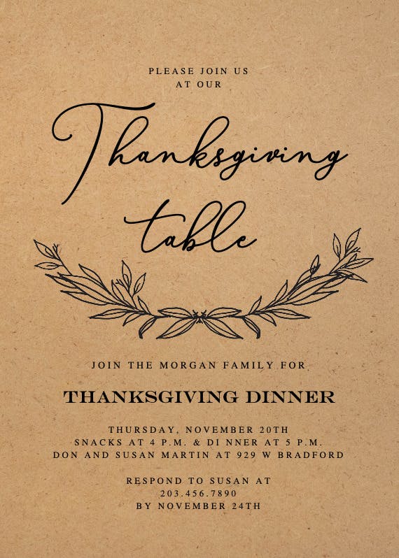 Kraft branches - thanksgiving invitation