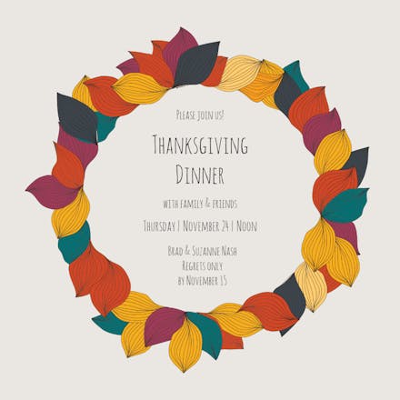 Leaf Wreath - Thanksgiving Invitation