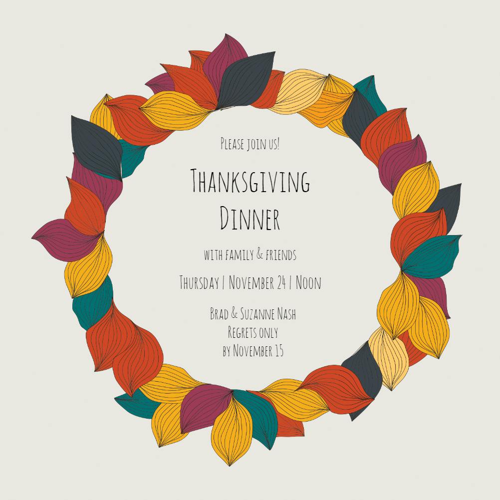 Leaf wreath - thanksgiving invitation