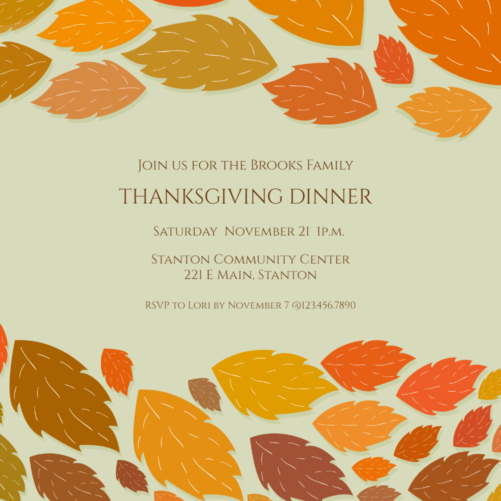 Lovely Leaves Borders - Thanksgiving Invitation Template (Free ...