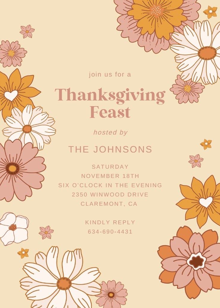 Orange blooms - thanksgiving invitation