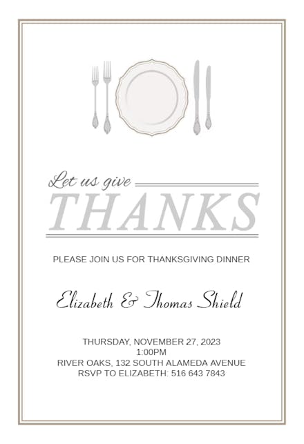 Pretty Place Setting - Thanksgiving Invitation