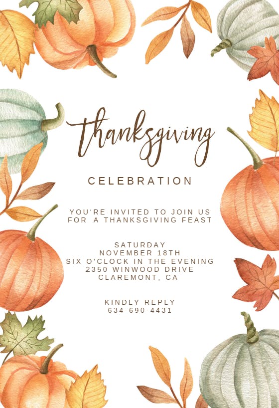 Pumpkins & leaves wreath - thanksgiving invitation