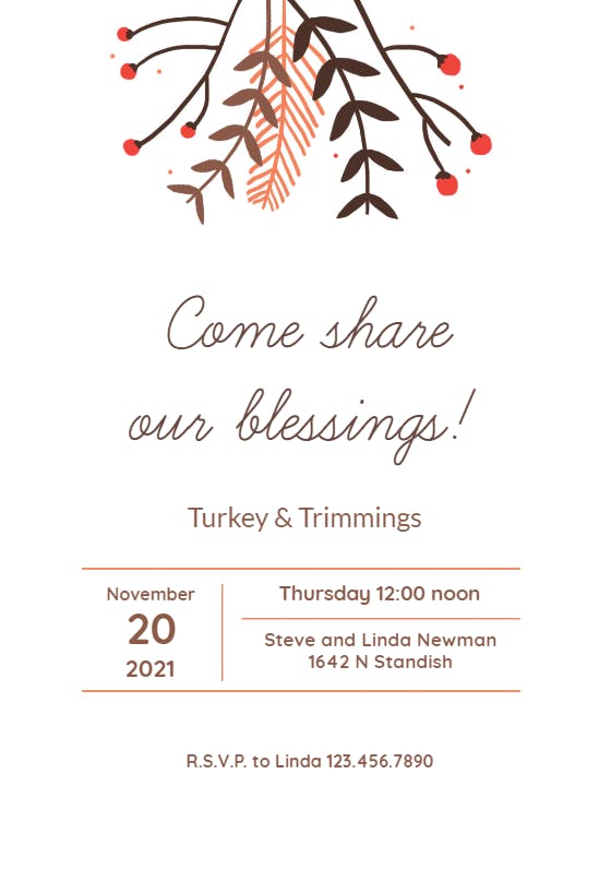 Share our blessings - thanksgiving invitation
