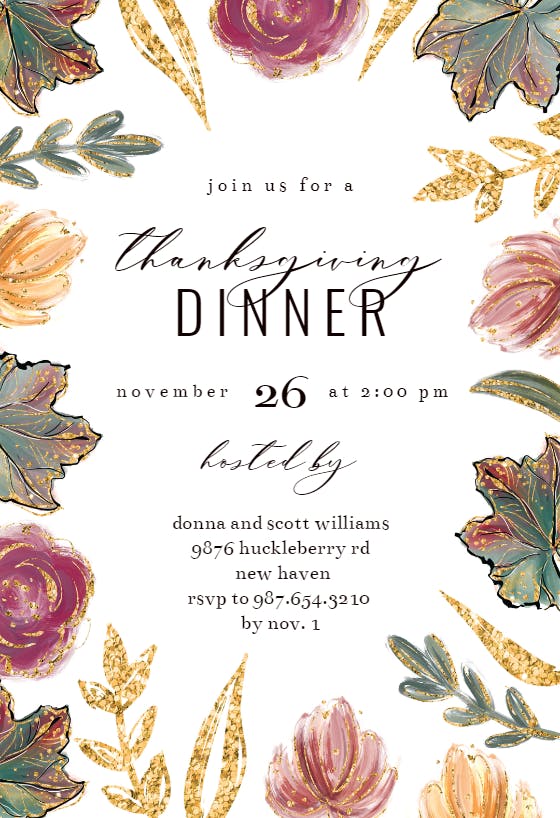 Sparkle thanksgiving -  invitación para fiesta con cena