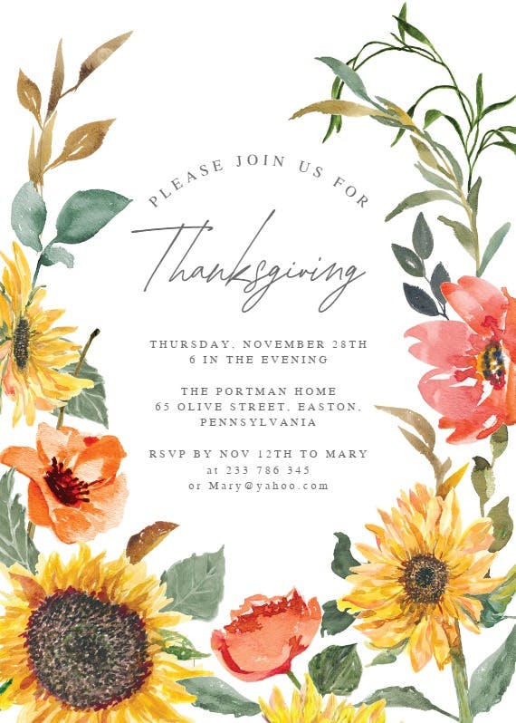 Sunflower border - thanksgiving invitation