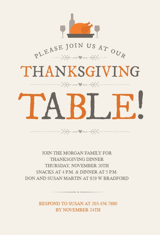 Thanksgiving table - invitación de acción de gracias