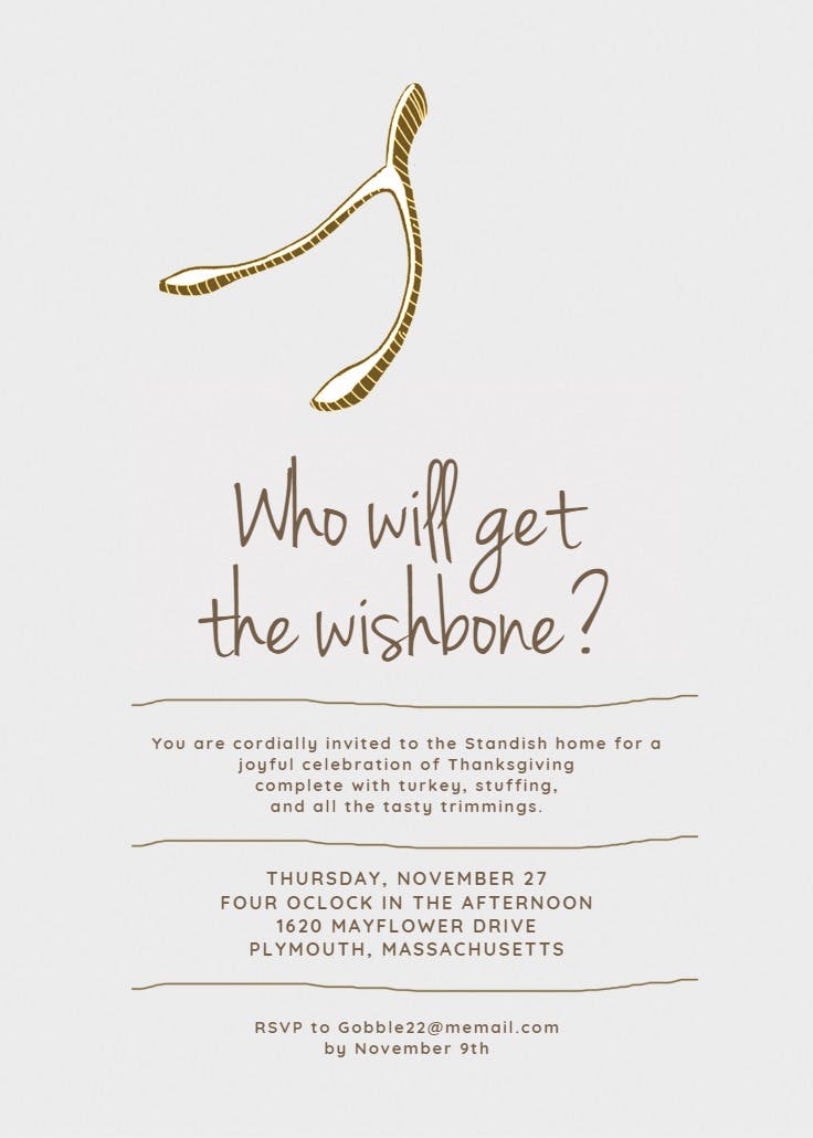 Thanksgiving wishbone - invitación de acción de gracias