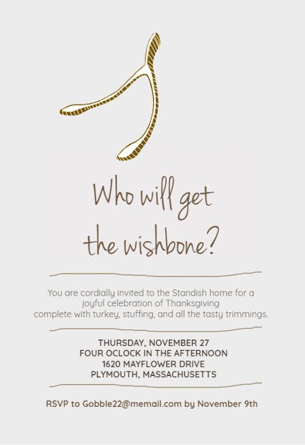 Thanksgiving Wishbone - Invitación De Acción De Gracias