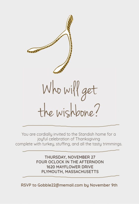 Thanksgiving wishbone -  invitación de acción de gracias