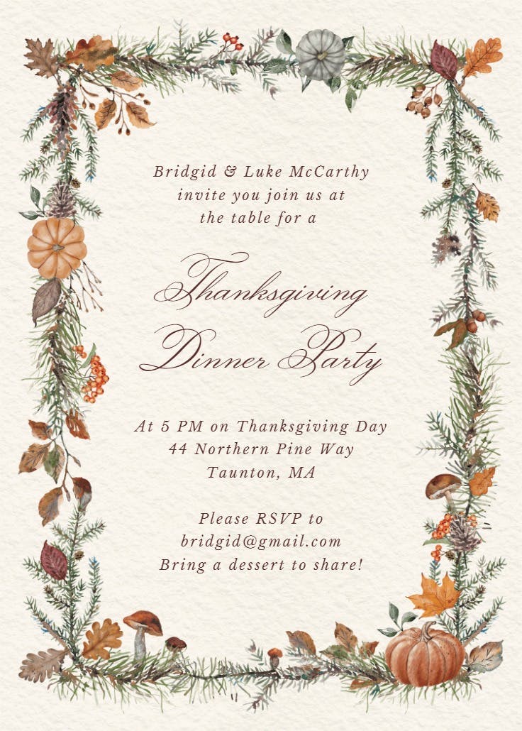 Traditional autumn - thanksgiving invitation