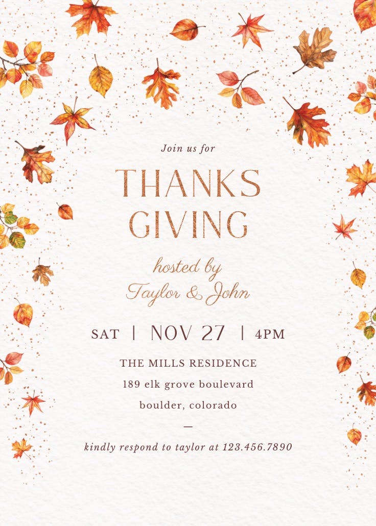 Watercolor autumn - thanksgiving invitation
