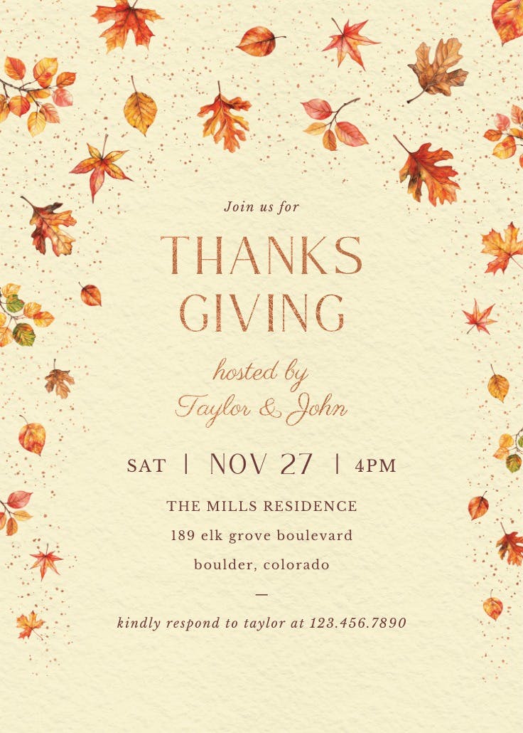 Watercolor autumn - thanksgiving invitation