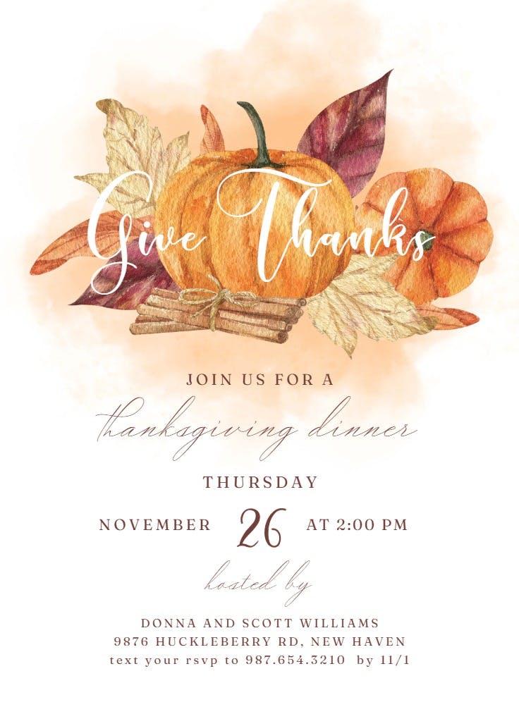 Watercolor pumpkin - holidays invitation