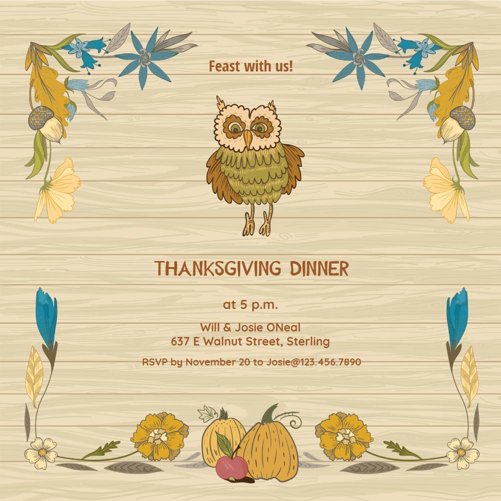 Wood and wildflowers - thanksgiving invitation