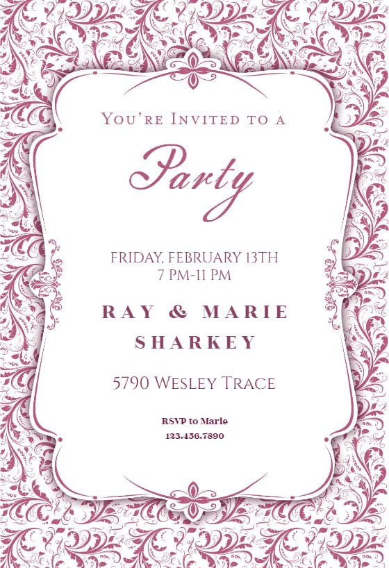 Brocade valentine party - valentine's day invitation