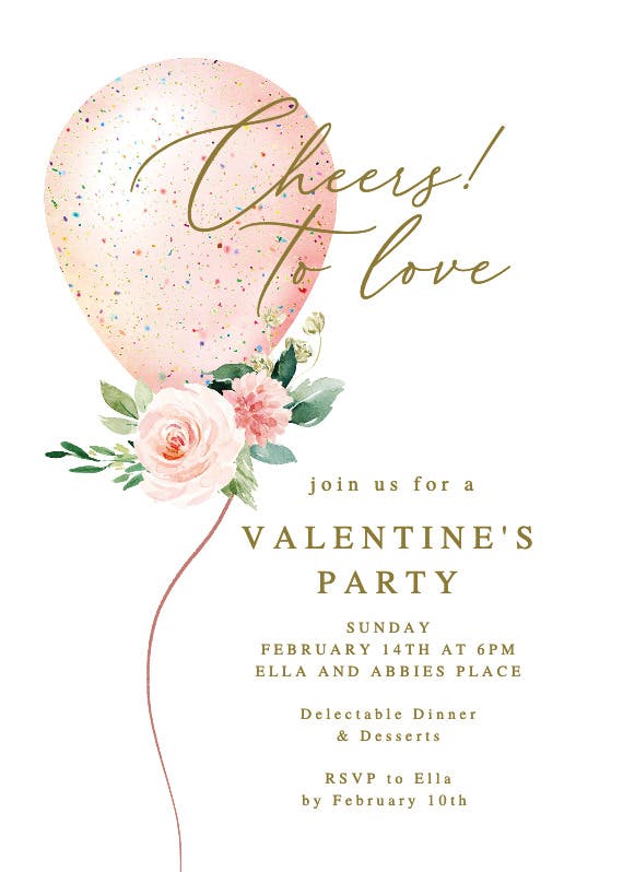 Floral glitter balloon - valentine's day invitation