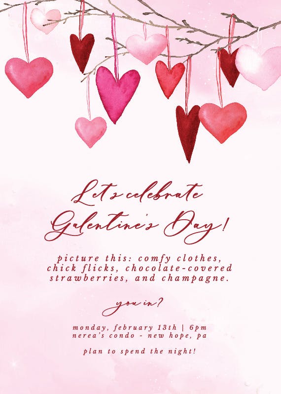 Galentine's day hearts - valentine's day invitation