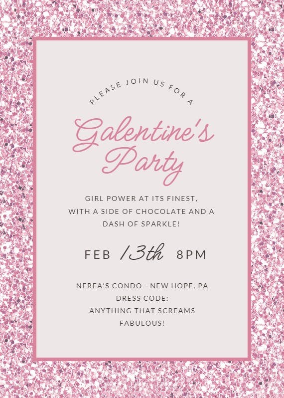 Glitter & girl power - valentine's day invitation