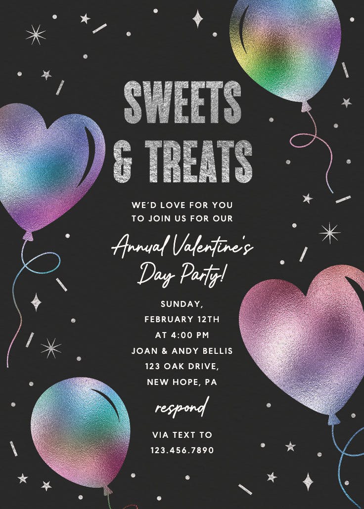 Iridescent balloons - valentine's day invitation
