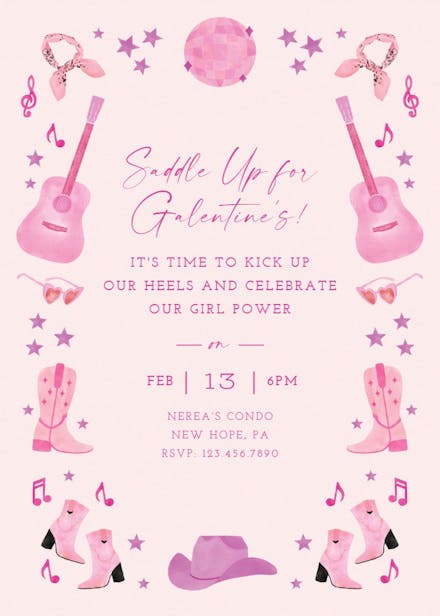 Pink guitar - valentine's day invitation