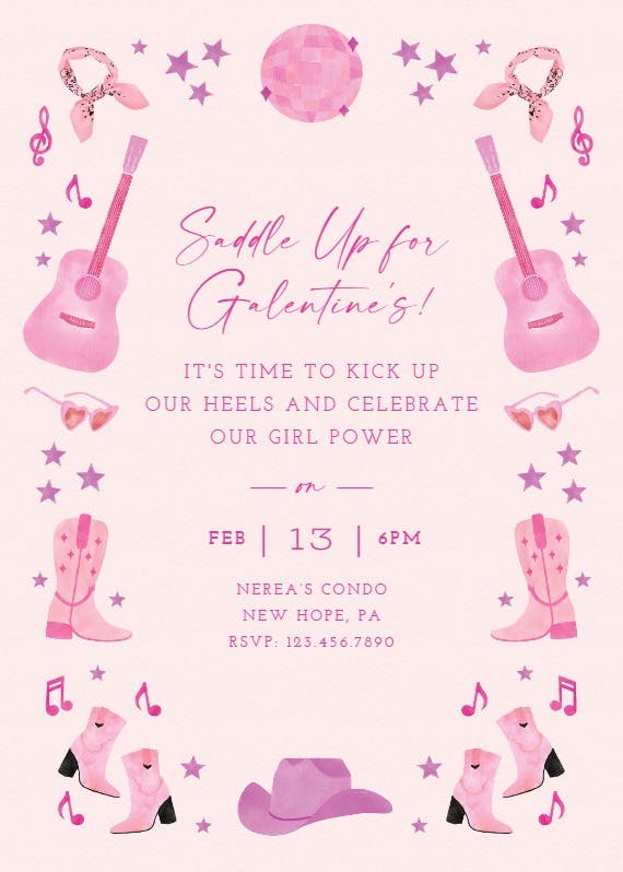 Pink guitar - valentine's day invitation