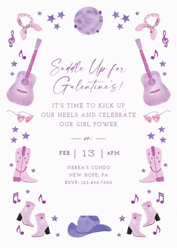 Pink guitar - valentine's day invitation