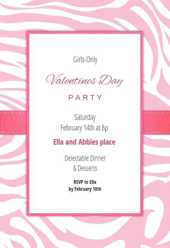 Pink zebra - valentine's day invitation