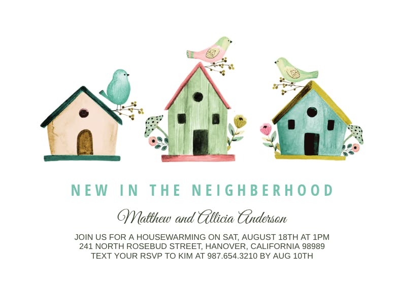 3 bird houses - housewarming invitation