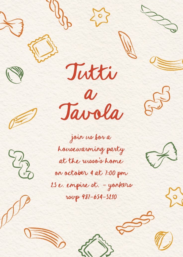 A tavola - invitación para inauguración de casa nueva