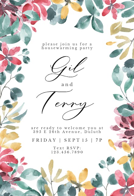 Aquarelle Floral Frame - Housewarming Invitation