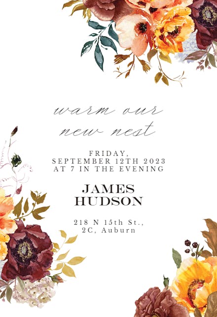 Autumn Flowers - Housewarming Invitation