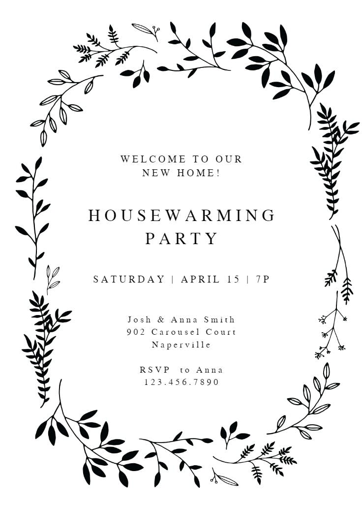 Black ink leaves - housewarming invitation