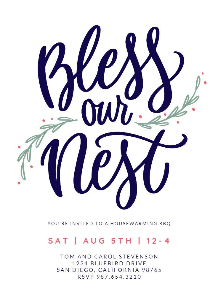 Bless our nest - housewarming invitation