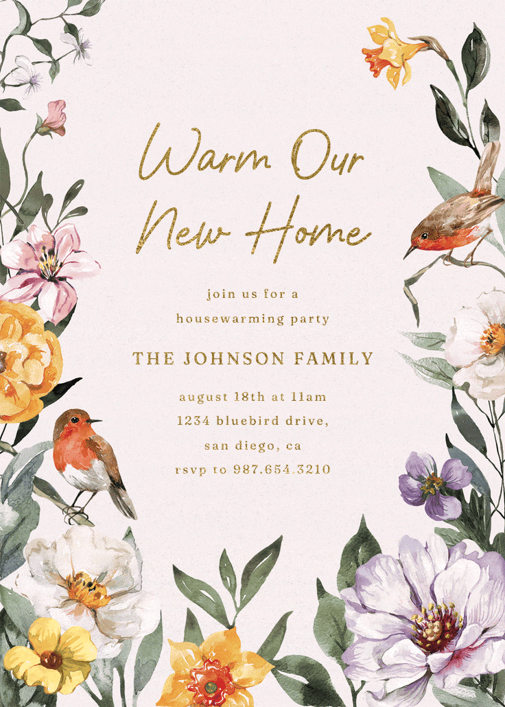 Blooming garden - housewarming invitation