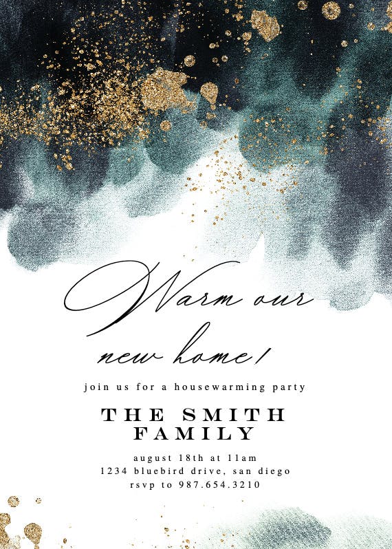 Blue paint and gold - housewarming invitation