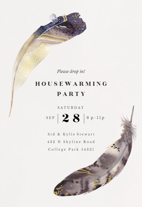 Boho feathers - housewarming invitation