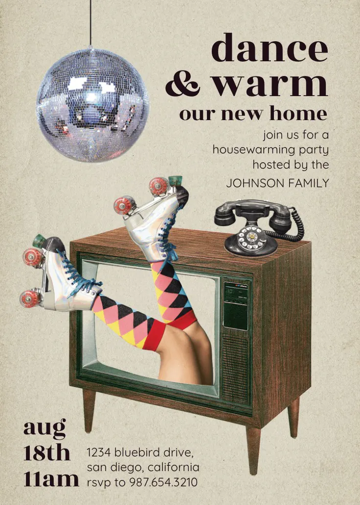 Boogie house bash - invitación para inauguración de casa nueva
