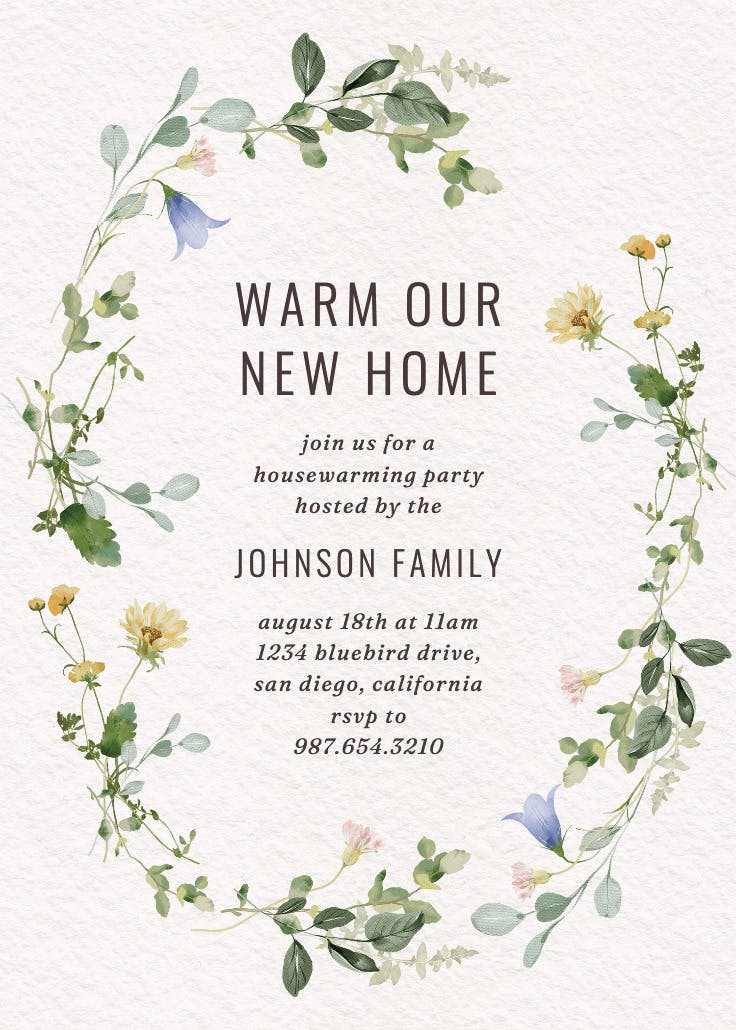 Border of blooms - housewarming invitation