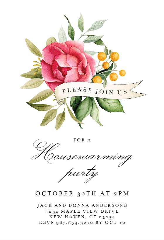 Bouquet ribbon -  invitación para inauguración de casa nueva