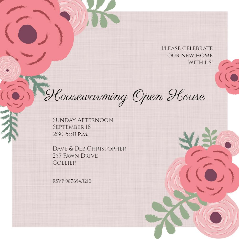 Buds and blooms -  invitación para inauguración de casa nueva