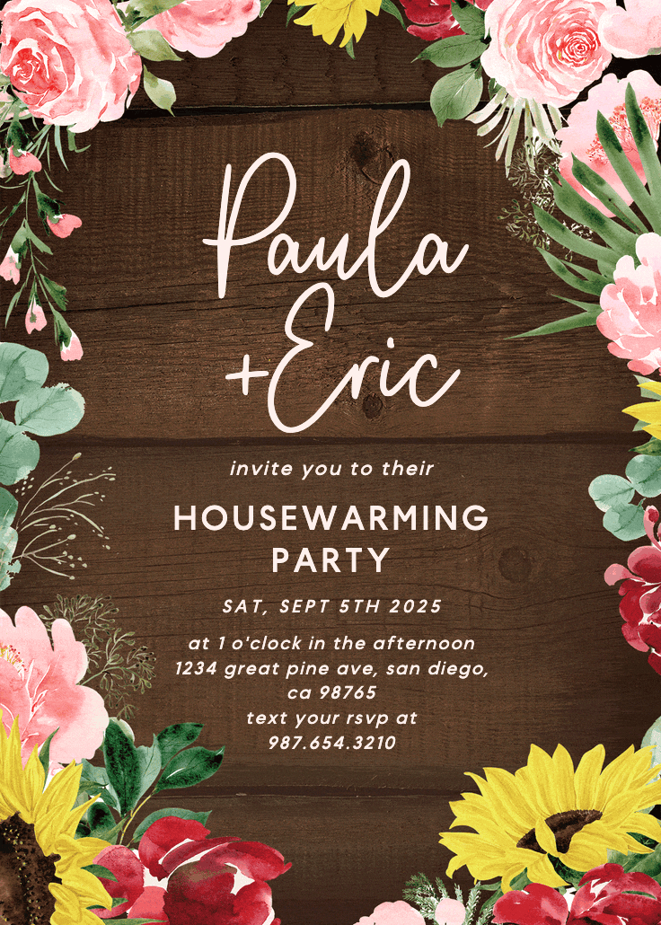 Burgundy sunflower - invitación para inauguración de casa nueva